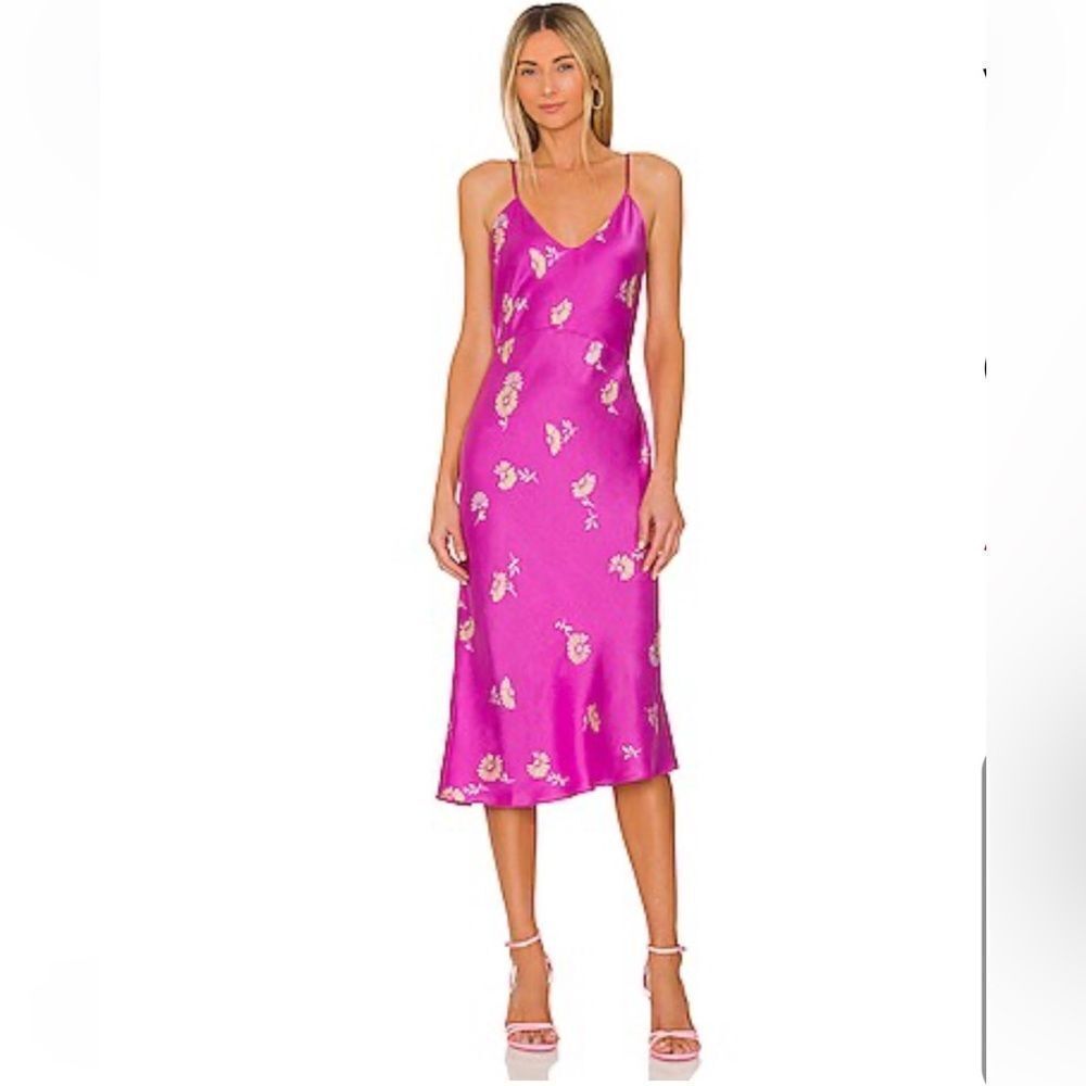 Equipment Sabelia Satin Slip Dress Bright Pink Midi Silk Cocktail Floral Size XS